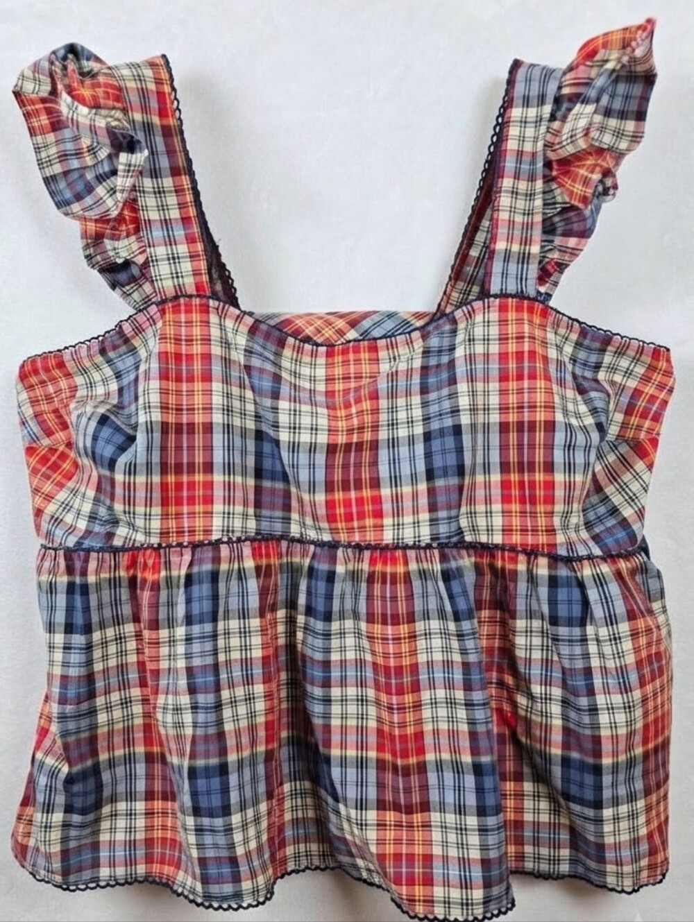 Torrid Belle Isle Jackie Plaid Babydoll Cotton Top Ruffle Adjustable Strap Sz.3X